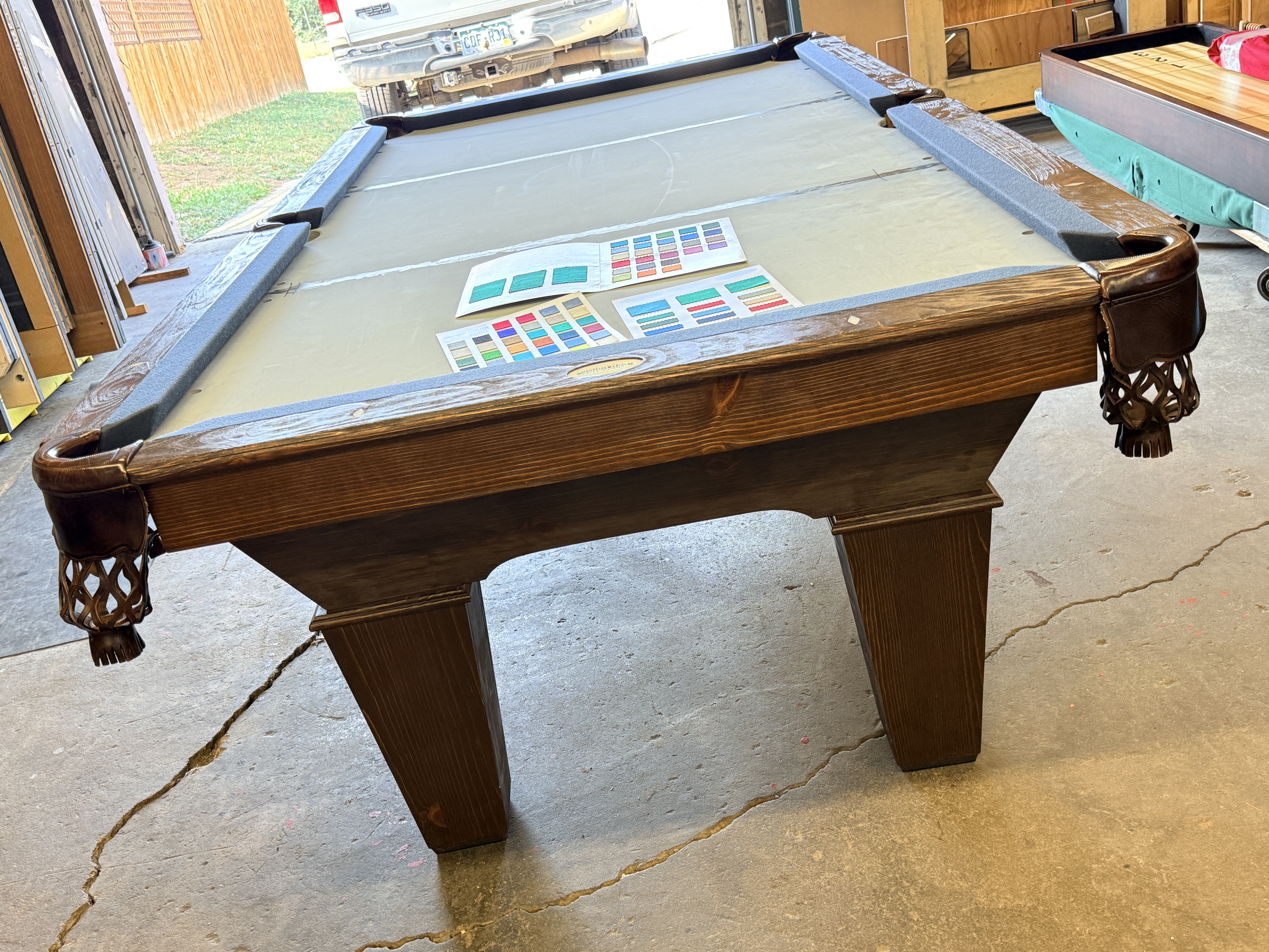 Pool table for sale Denver: 8' Golden West 'Alaska'  Excellent condition<br>Modern lines on a distressed rustic table.<br>Includes new cloth in your color choice.